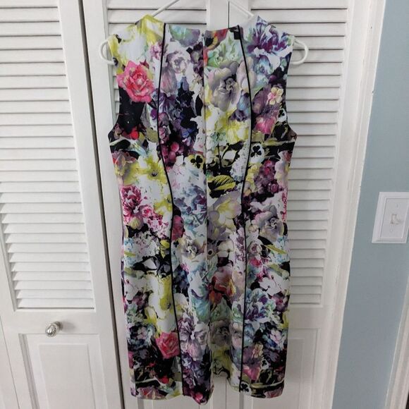 TAHARI ASL Women's sz 8P Sleeveless Pink Black Purple Floral Sheath Career Dress - Picture 13 of 13